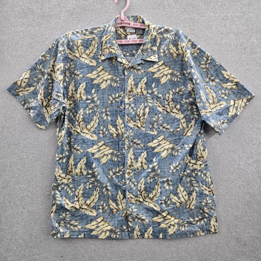 Op Spirit Men Button Up Shirt 2XL Blue‎ Floral Hawaiian